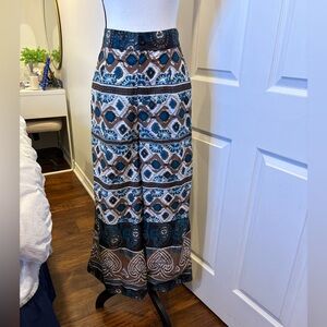 Boho Wide Leg Palazzo Pants Blue Brown Festival Beachy XL( Fits M/L)